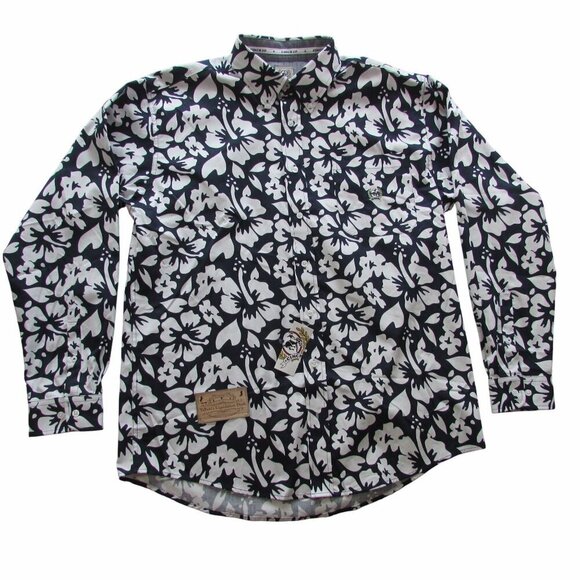 Cinch Men's Long Sleeve Vintage On Island Time Hawaiian Print Button Shirt Navy/ - Picture 2 of 3